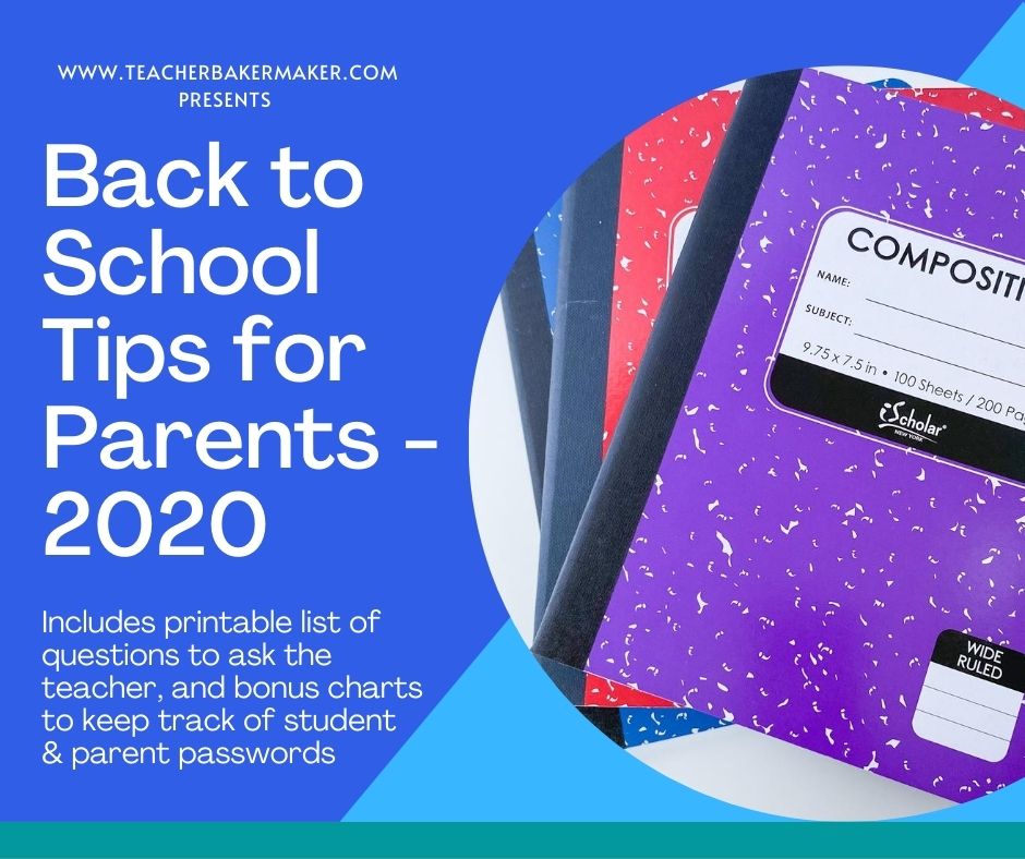 Facebook Post Image of 3 composition notebooks with text overlay of Back to School Tips for Parents - 2020