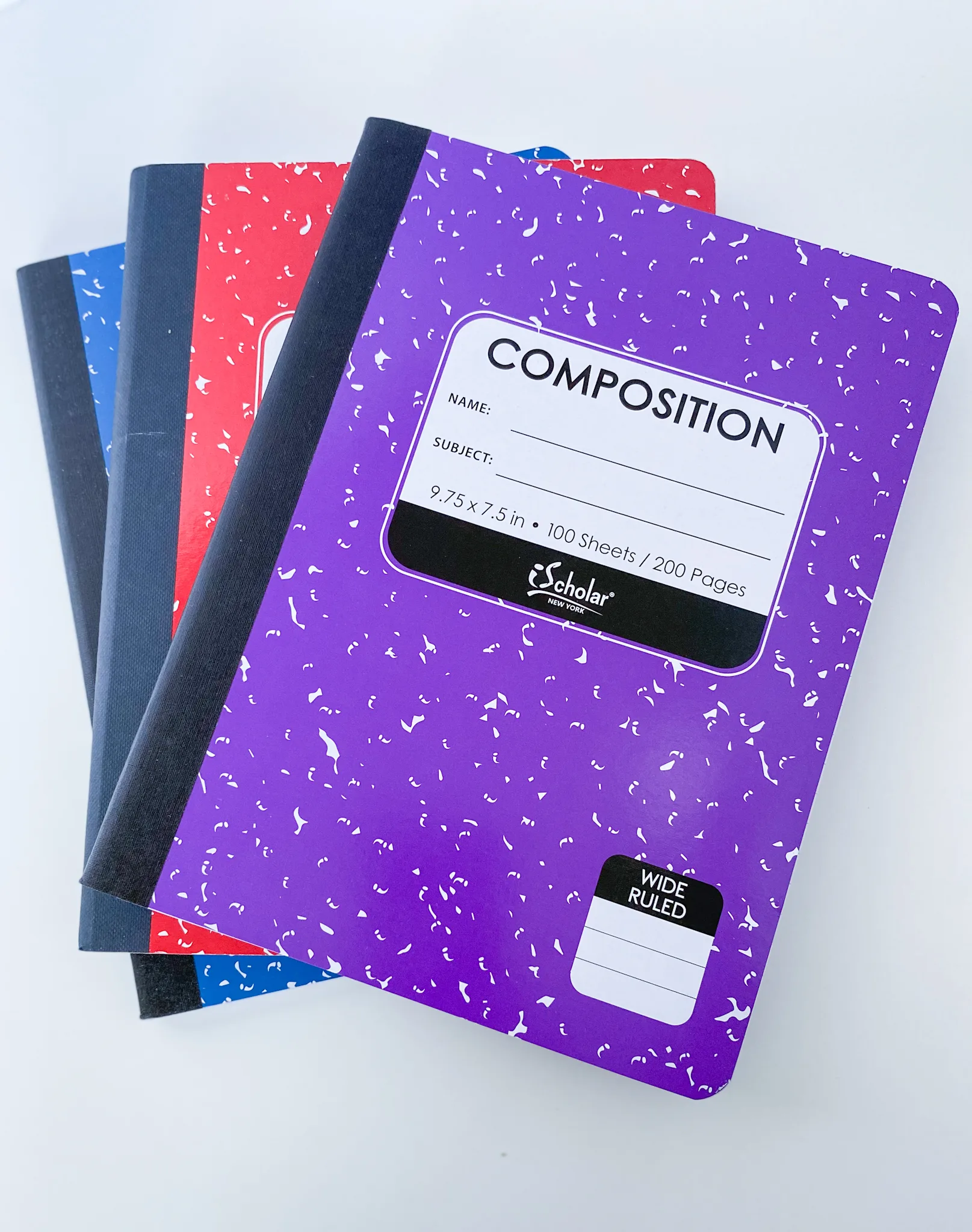 Purple, Red, and Blue Composition Notebooks