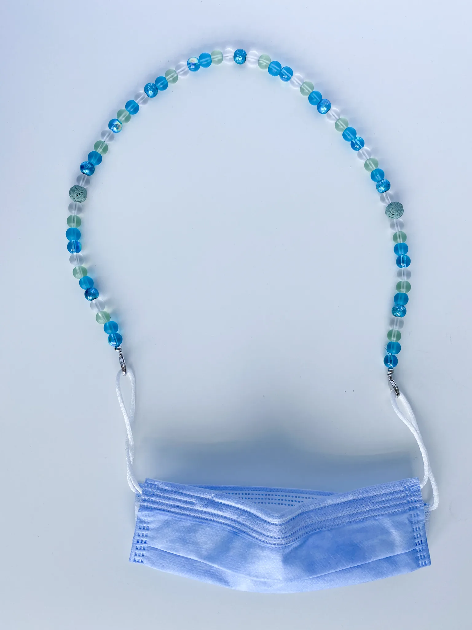 Seaglass colored Mask chain attached to disposable face mask
