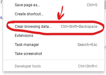 Chrome browser pop up window showing Clear browsing data circled in red