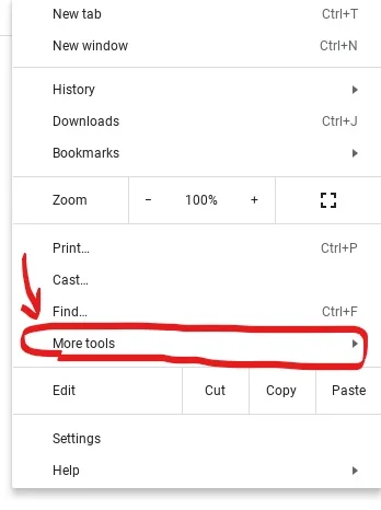 Chrome Browser menu with More Tools circled in red