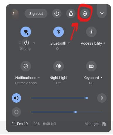 Pop Up with Settings icon circled in red