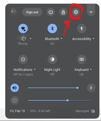 Pop Up with Settings icon circled in red