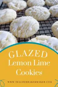 Pin image of glazed lemon lime cookies on cooling rack