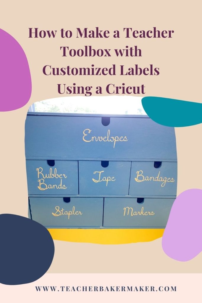 Pin of blue teacher toolbox with gold labels