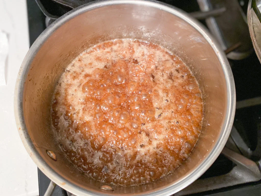 bubbling butter and brown sugar mixture