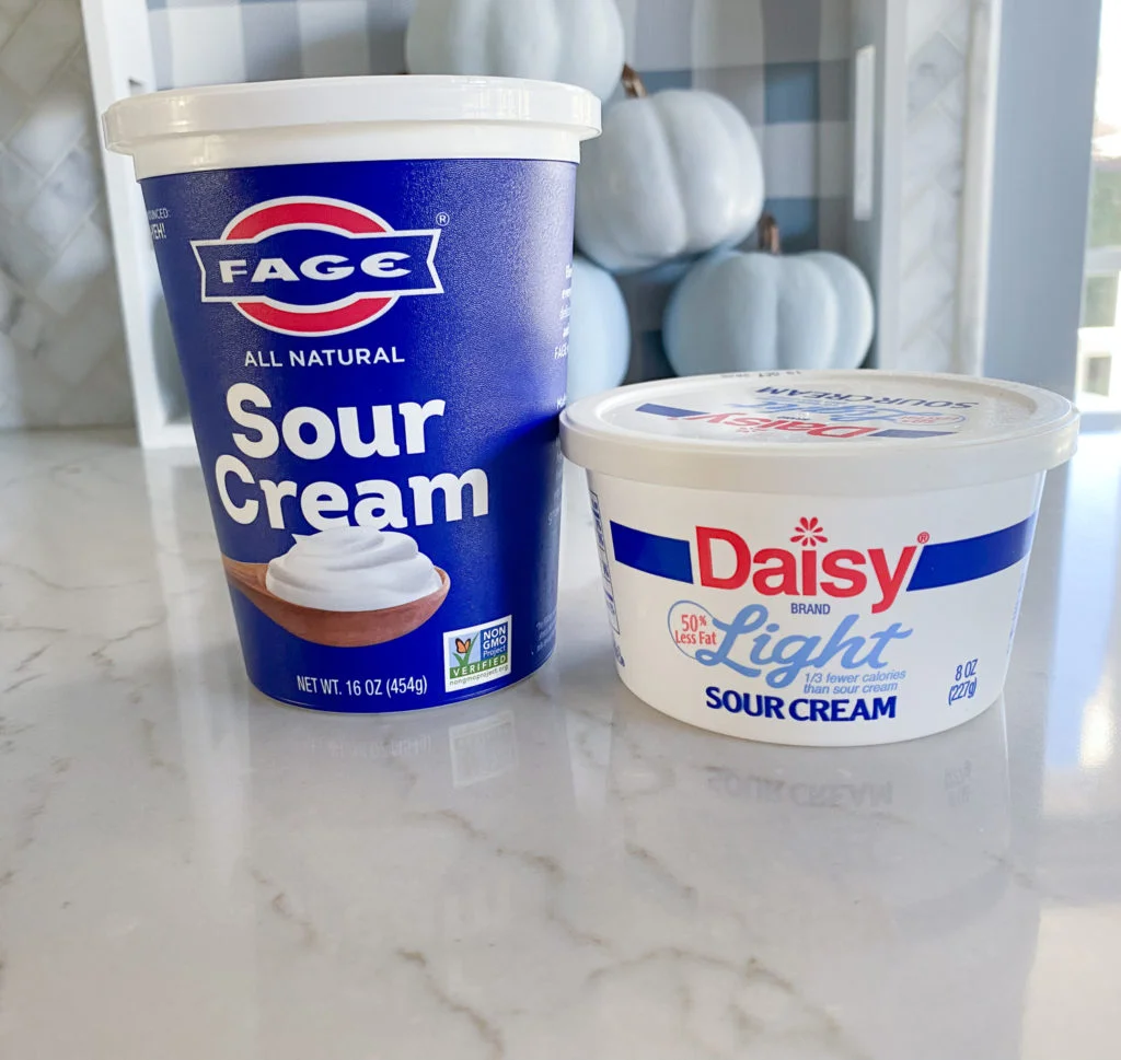 Fage sour cream and Daisy Light sour cream tubs